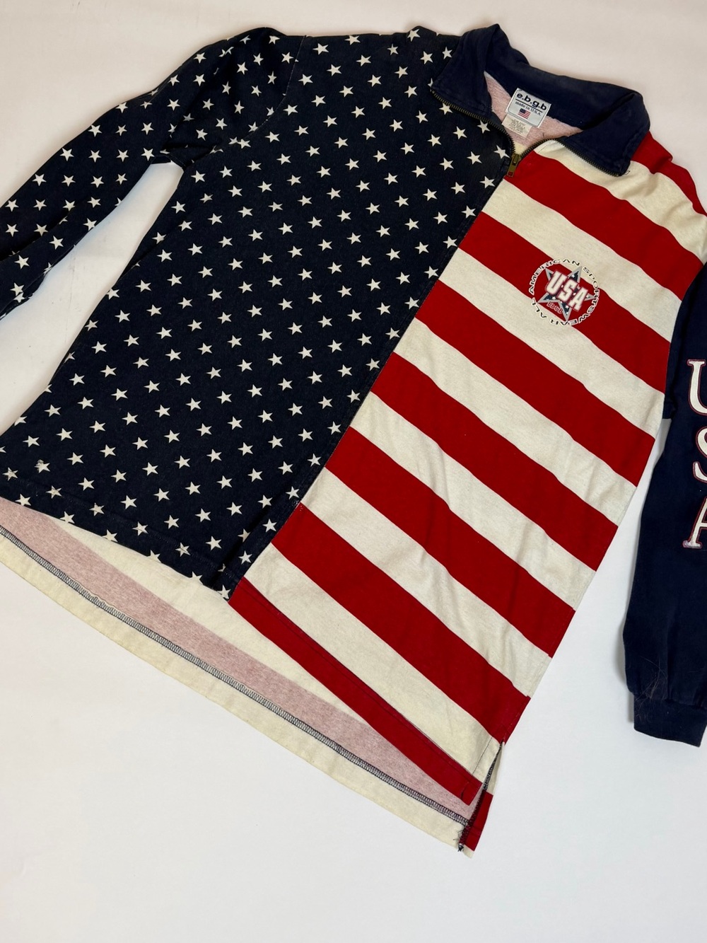 Vintage e.b.g.b USA Flag 1/4 Zip Collared Sweatshirt World Cup Size Medium